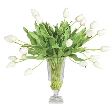 White Tulips in Cut Glass Vase