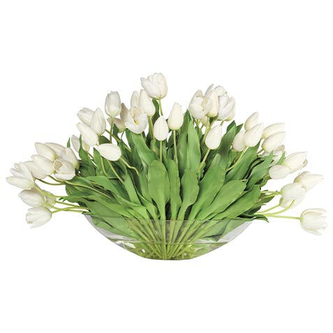 White Tulip in Linear Glass Bowl