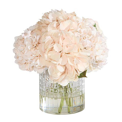Ivory Hydrangeas in Cut Glass Vase
