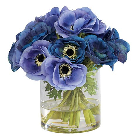Deep Blue Anemone in Cylinder Vase