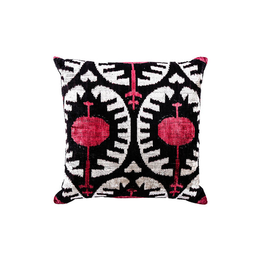 Silk Velvet Pillow - Pink and Black Ikat Design