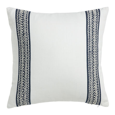 White and navy taped pillow