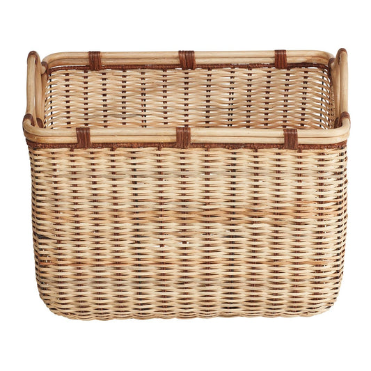 Wicker Rattan Basket with Brown Cord