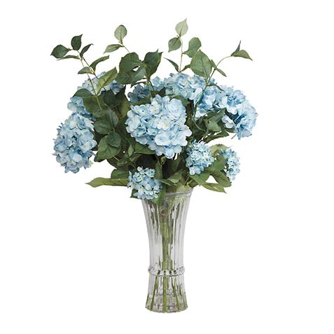 Blue Hydrangeas in Glass Vase