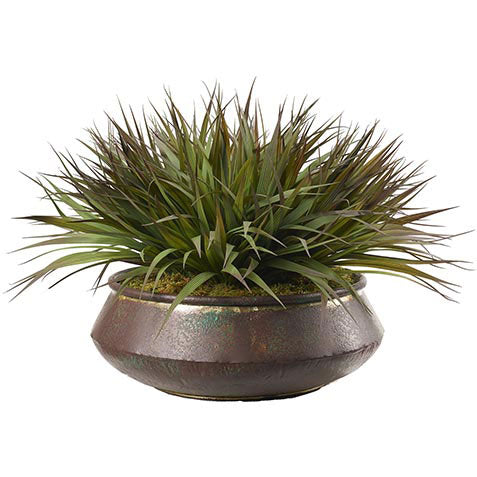 Grass in Round Metal Planter